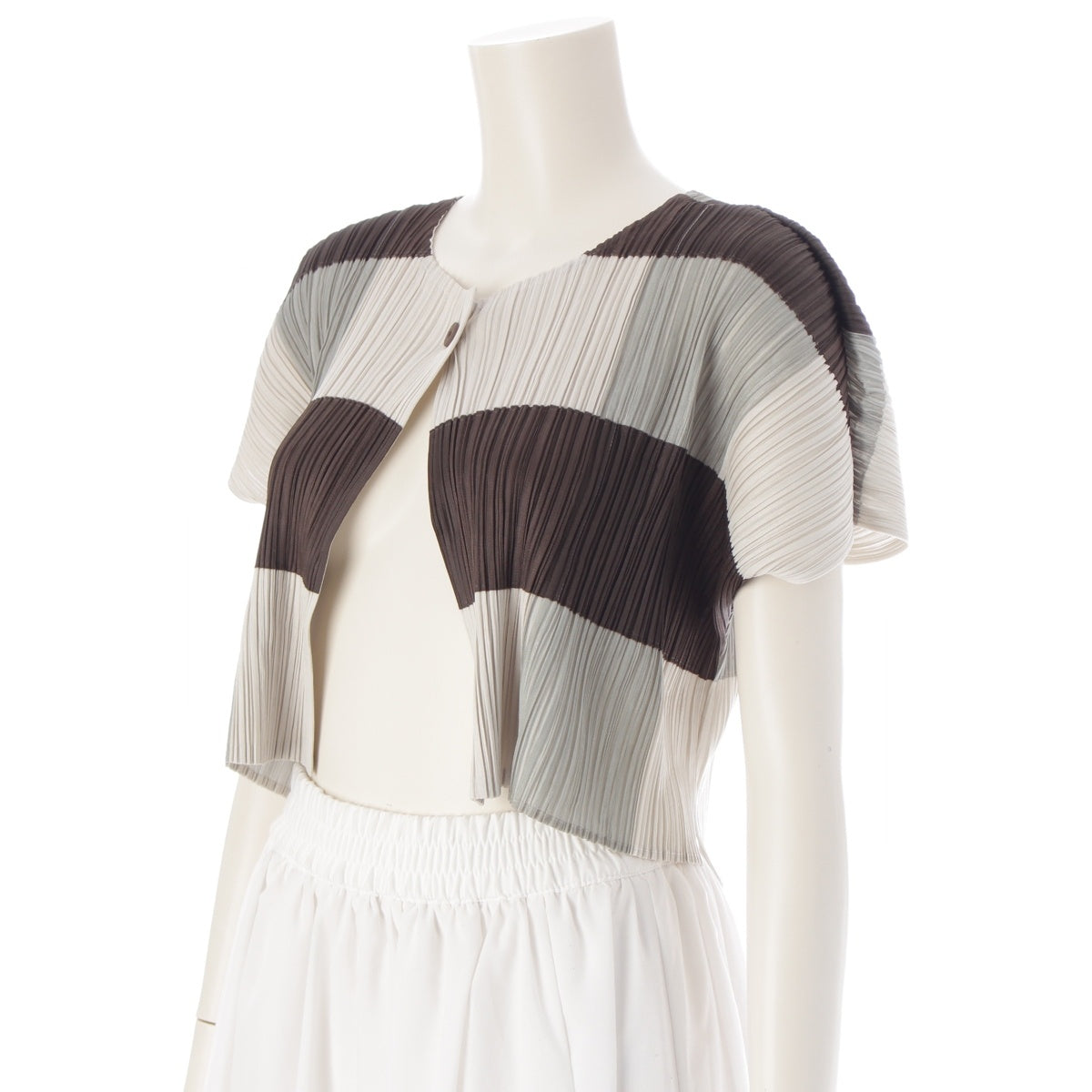 PLEATS PLEASE ISSEY  Thick check front open short length cardigan Best PP03-J0505 Multicolor Dark brown Light gray 3