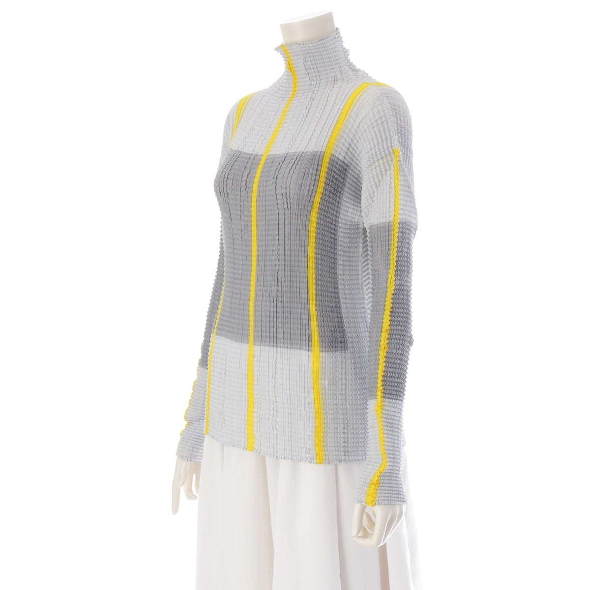 ISSEY MIYAKE Vintage Pleated Line Design Bottleneck Long Sleeve tops IM92-FT074 Gray yellow M