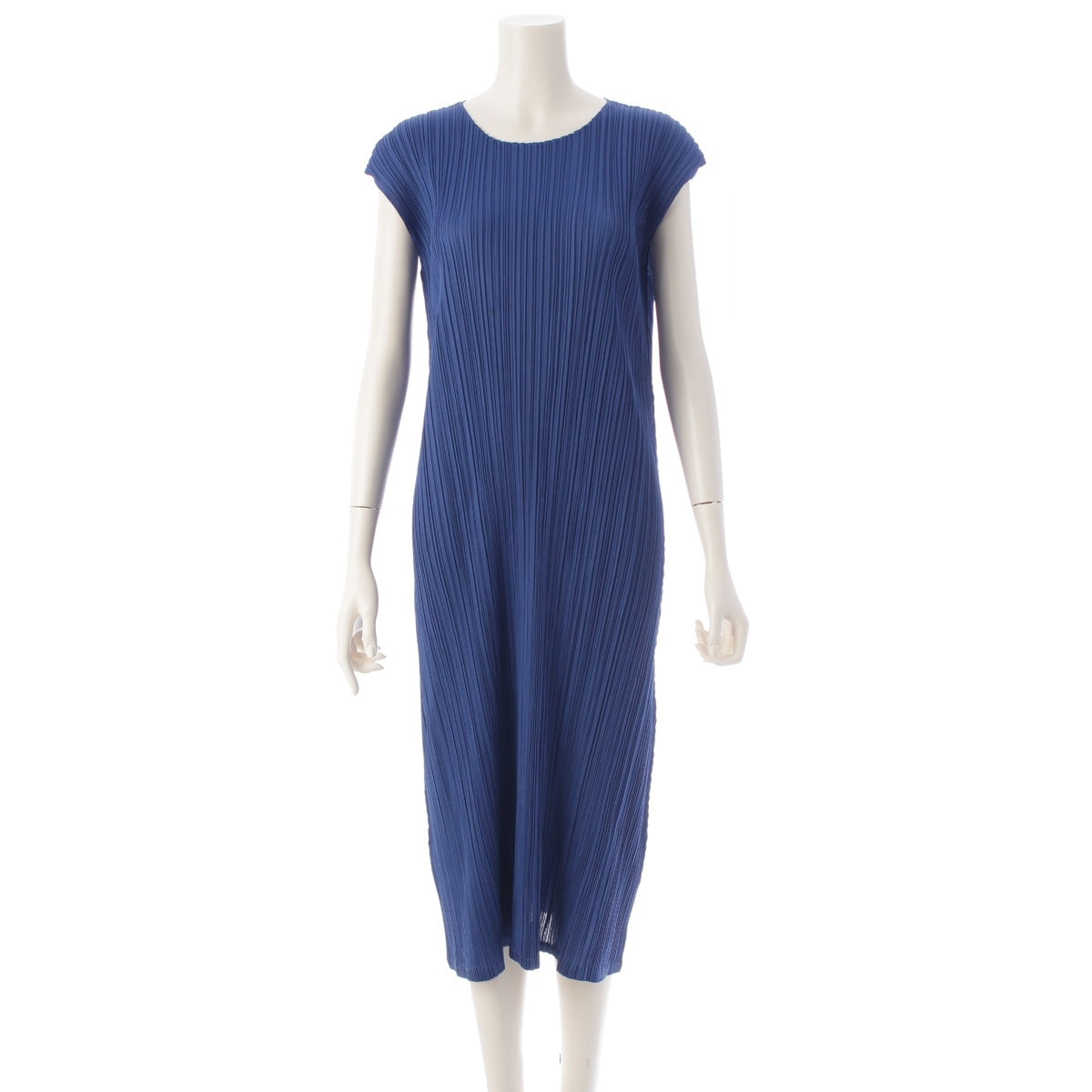 PLEATS PLEASE French Sleeve Long one piece dress PP73-JH186 blue 4
