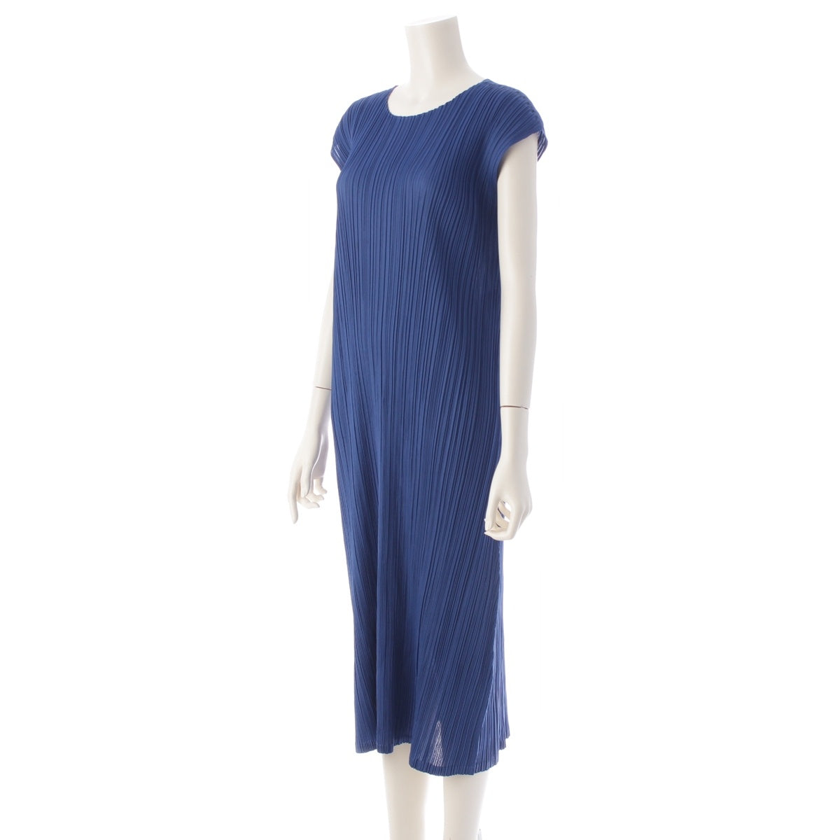 PLEATS PLEASE French Sleeve Long one piece dress PP73-JH186 blue 4