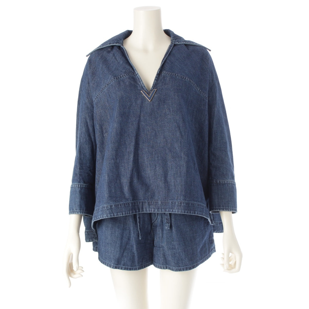 VALENTINO denim Kaftan Skipper Tops Short Pants setup XB3DB01J433/XB3DD12T433 blue 40