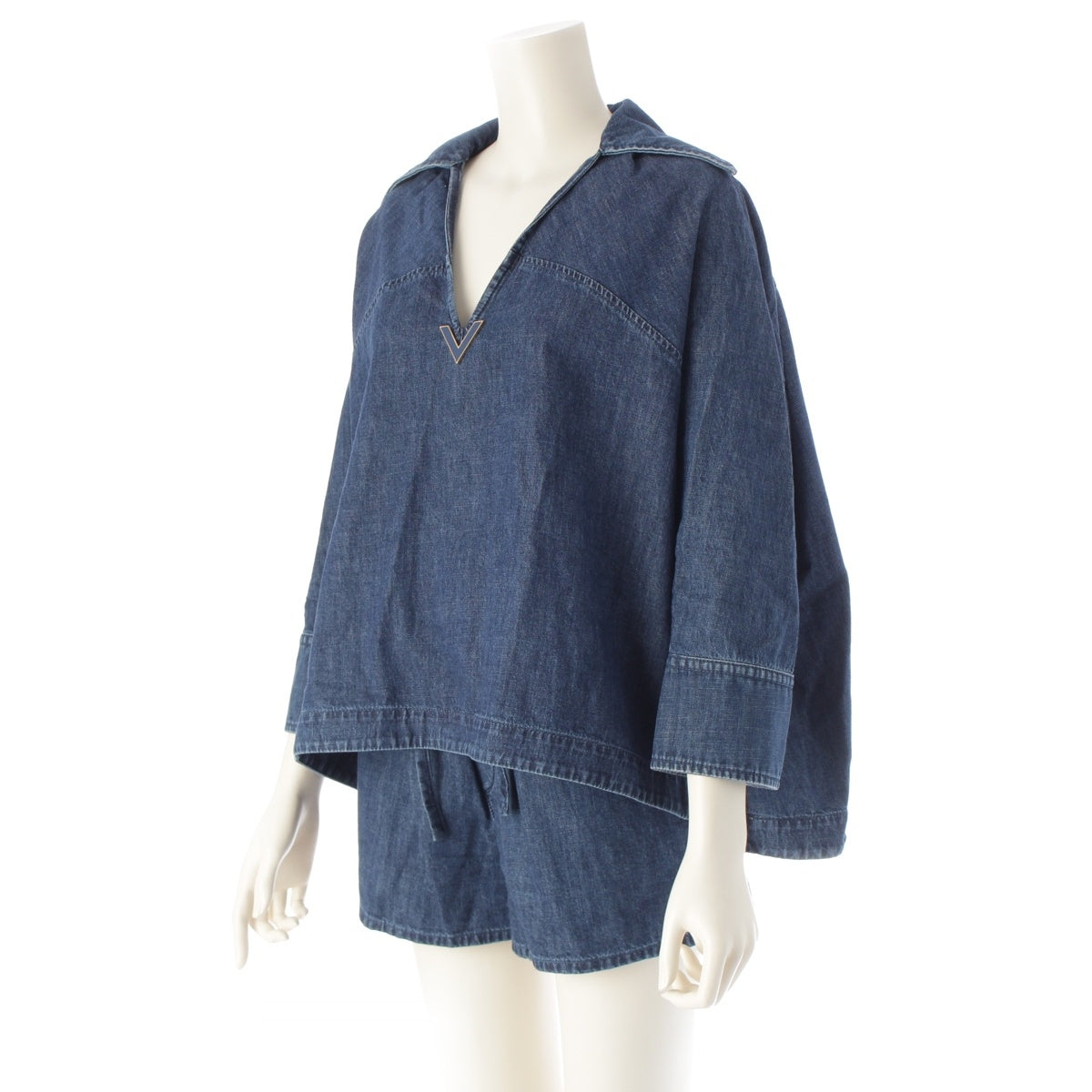 VALENTINO denim Kaftan Skipper Tops Short Pants setup XB3DB01J433/XB3DD12T433 blue 40