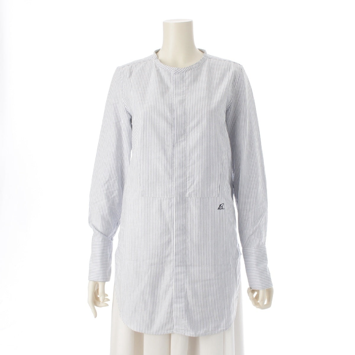 MADISON BLUE 24Stainless Steel cotton No collar Oxford striped long shirt with embroidered logo Long sleeve shirt tops MB241-5002 blue 02（M）