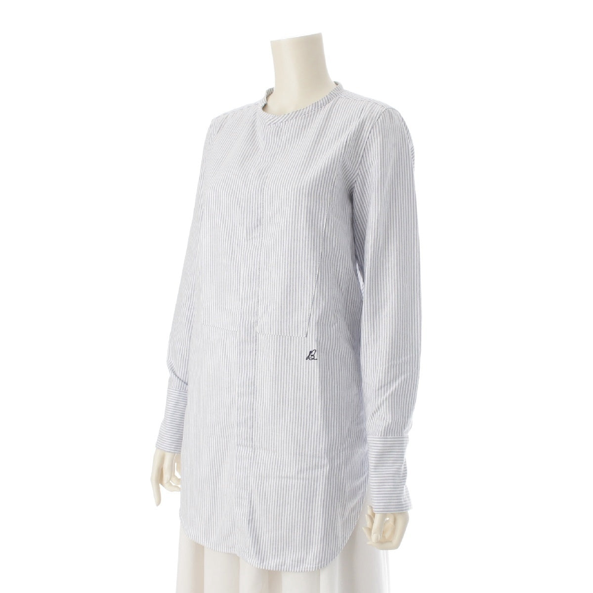 MADISON BLUE 24Stainless Steel cotton No collar Oxford striped long shirt with embroidered logo Long sleeve shirt tops MB241-5002 blue 02（M）