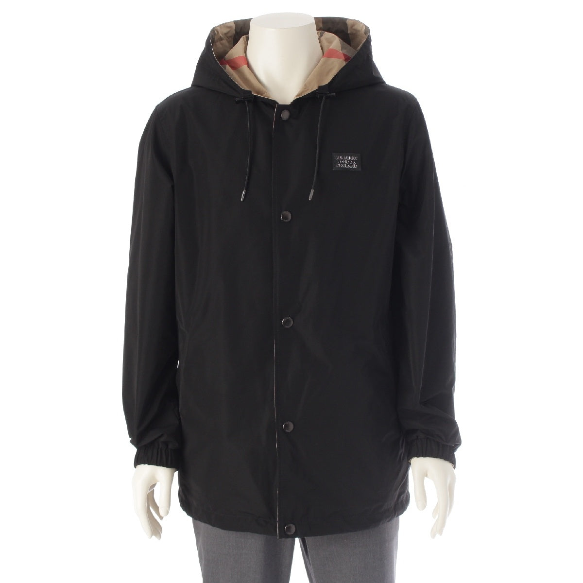 BURBERRY Reversible Nova Check Hood with Front Buttons Jacket 8043403 Black beige SP