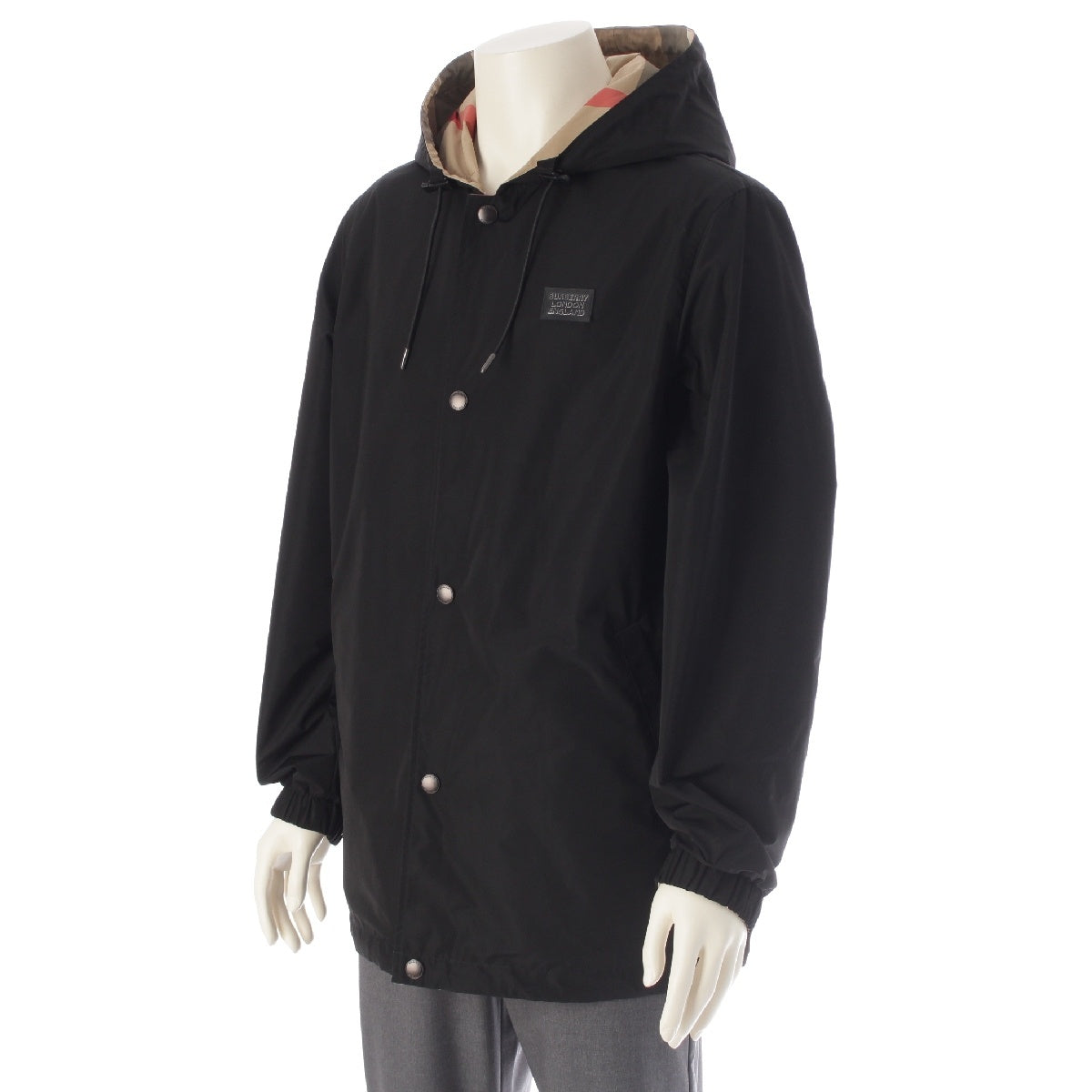 BURBERRY Reversible Nova Check Hood with Front Buttons Jacket 8043403 Black beige SP