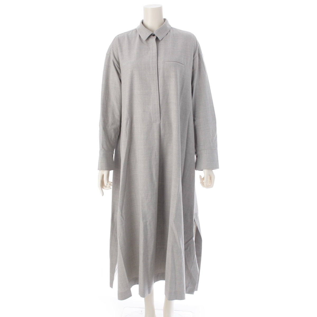 ebure Middle Vis Wool Bow tie, long, concealed one piece shirt dress 4110300228 Light gray 36