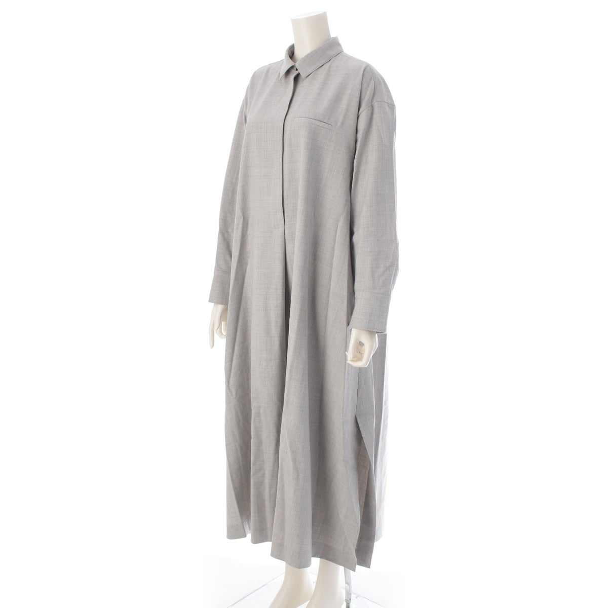 ebure Middle Vis Wool Bow tie, long, concealed one piece shirt dress 4110300228 Light gray 36