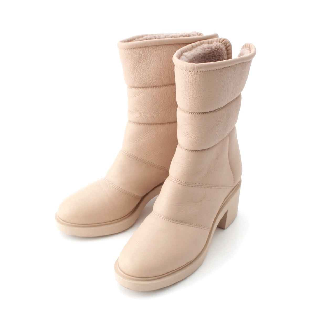 Gianvito Rossi Sheer lining leather boa short Booties Baby pink 39