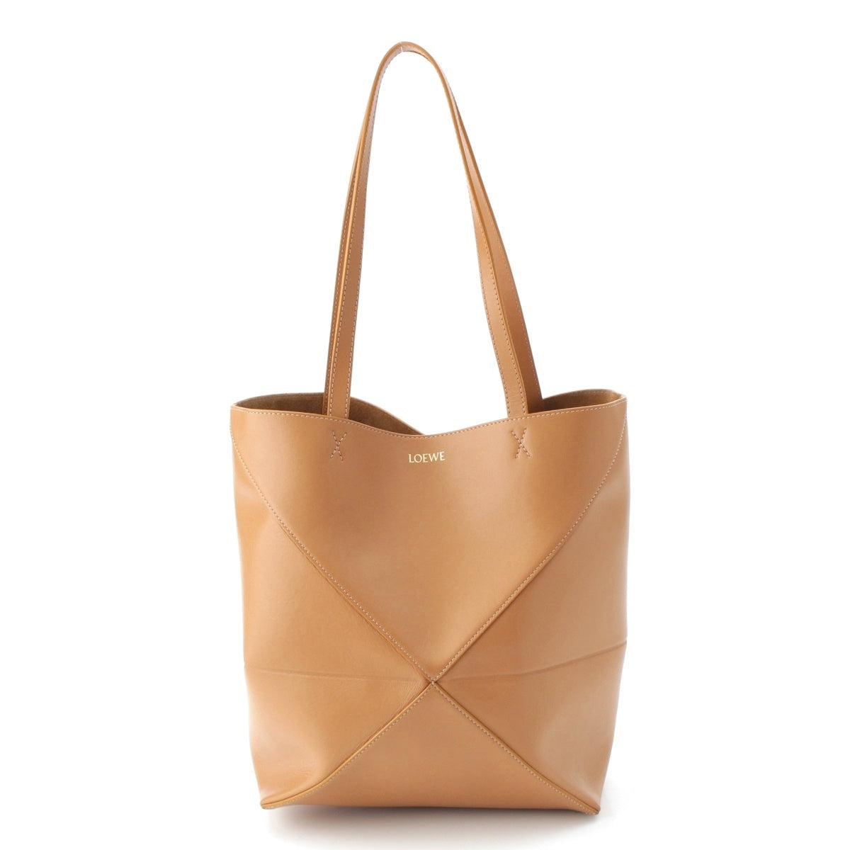 LOEWE Puzzle fold leather warm dessert Tote Bag Light beige Tan