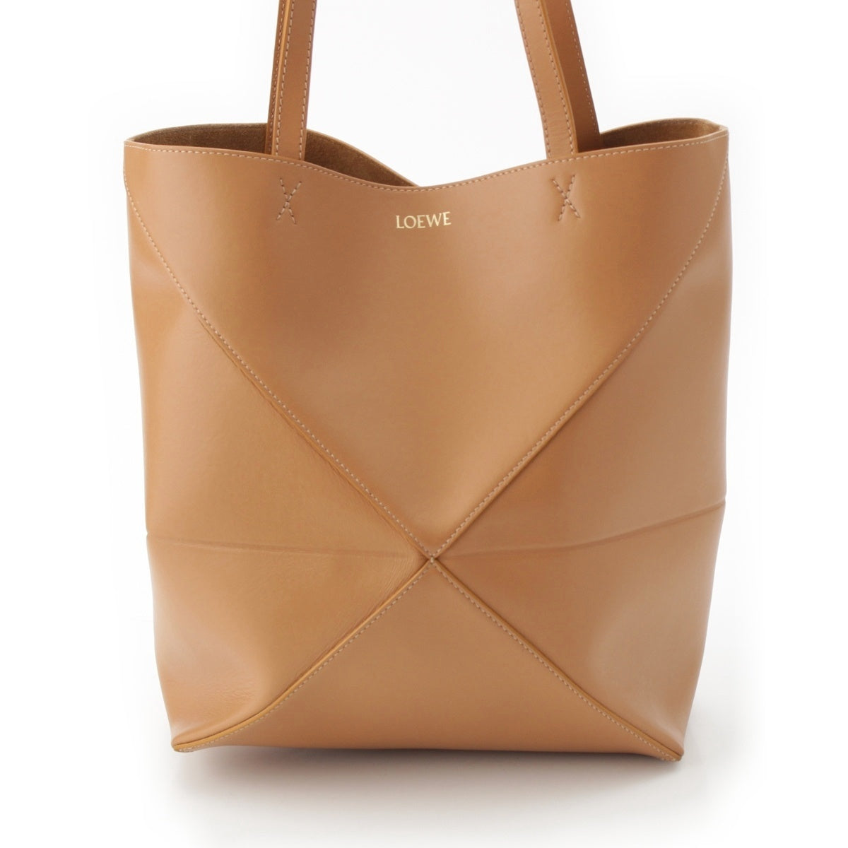 LOEWE Puzzle fold leather warm dessert Tote Bag Light beige Tan