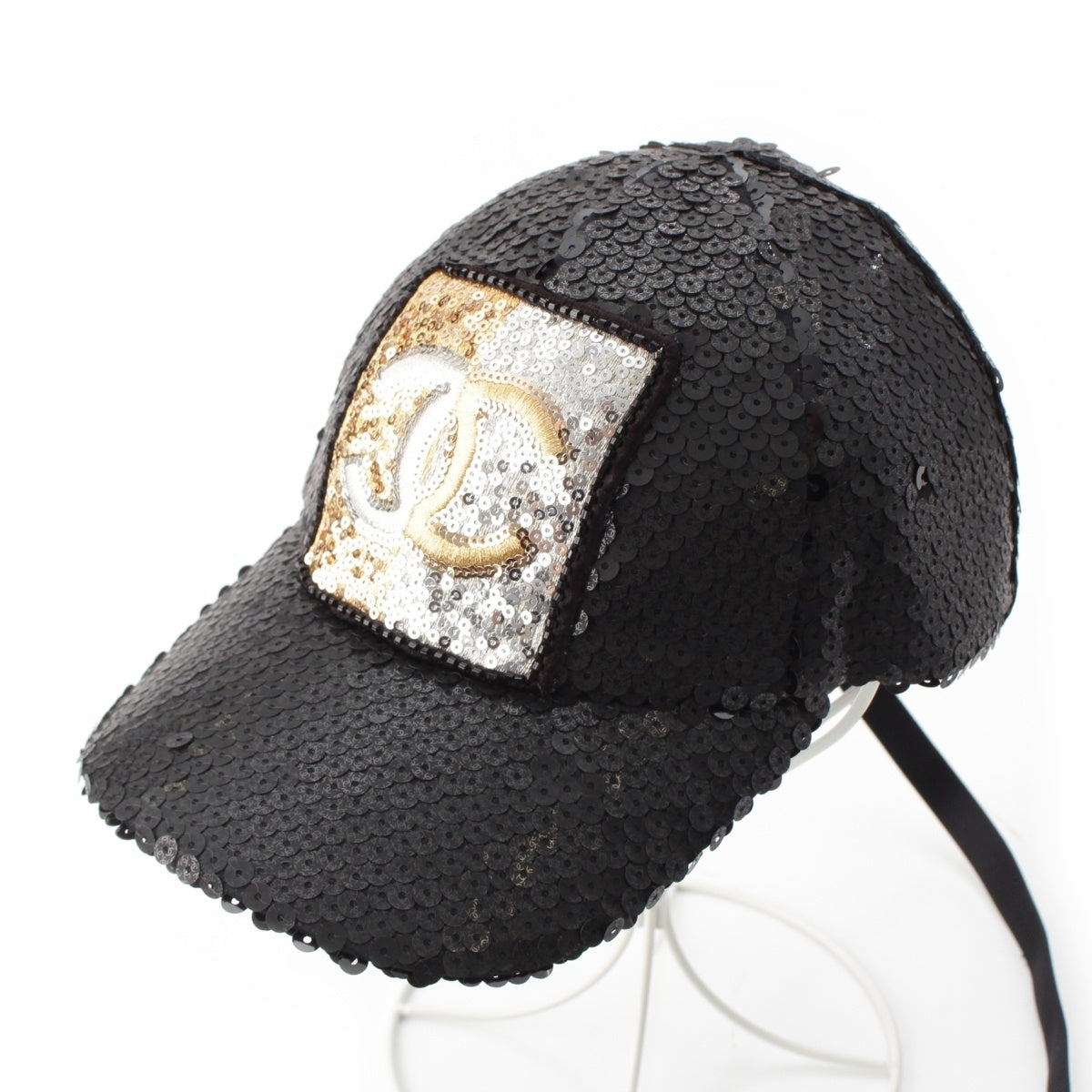 CHANEL Sequin COCO Mark cap hat black