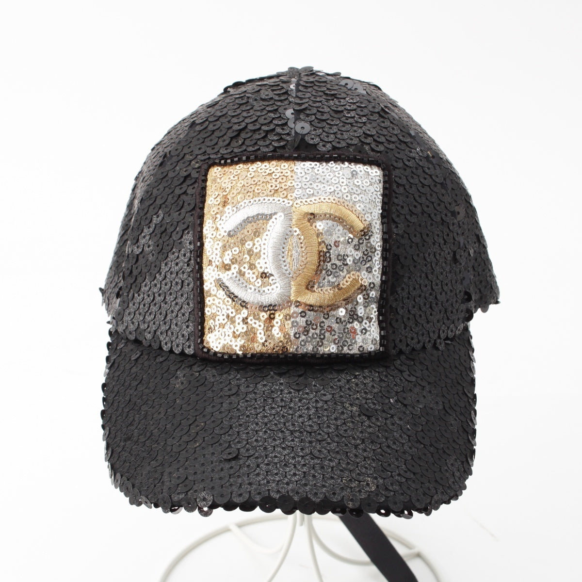 CHANEL Sequin COCO Mark cap hat black