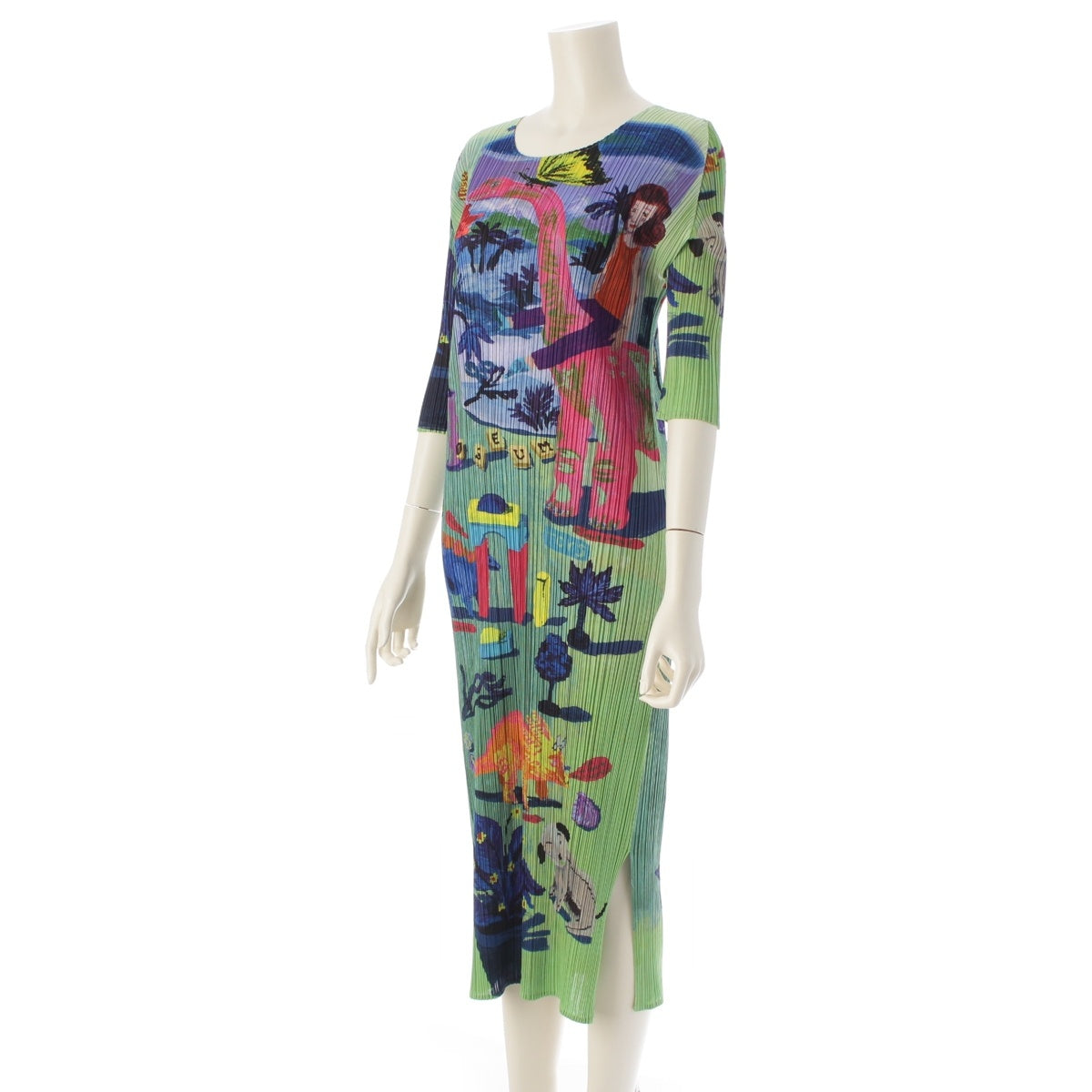 PLEATS PLEASE ISSEY  Nathalie Lete Dinosaur Paradise Animal Pattern one piece tops PP61-JH553 green 3