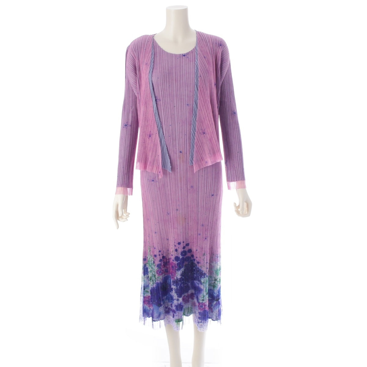PLEATS PLEASE ISSEY  Flower Floral Layered Long one piece setup Cardigan Long Sleeve pink 2/3