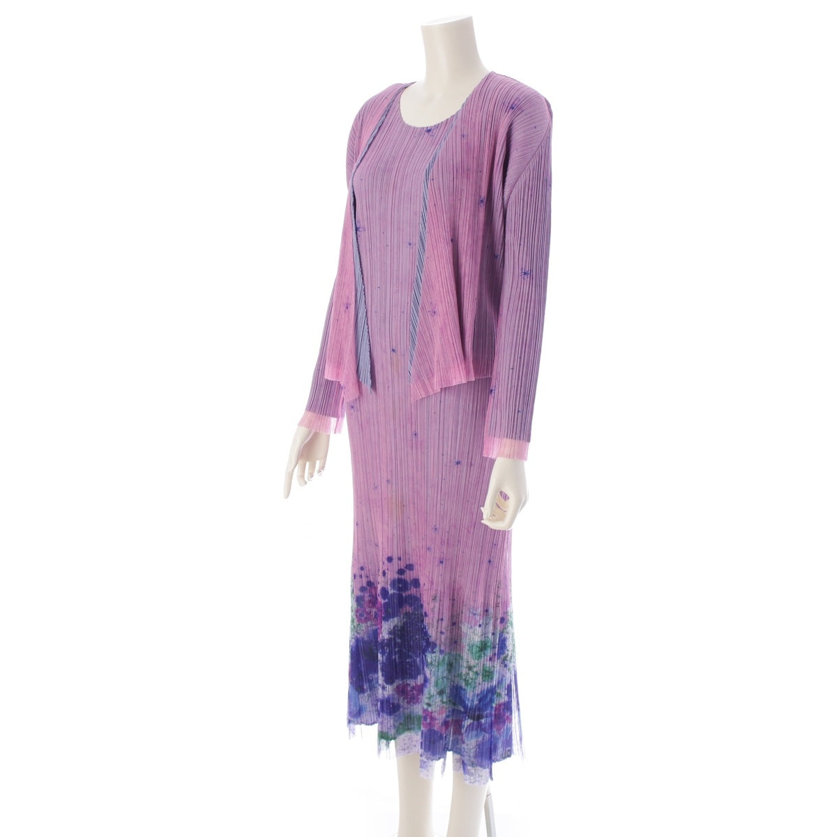 PLEATS PLEASE ISSEY  Flower Floral Layered Long one piece setup Cardigan Long Sleeve pink 2/3