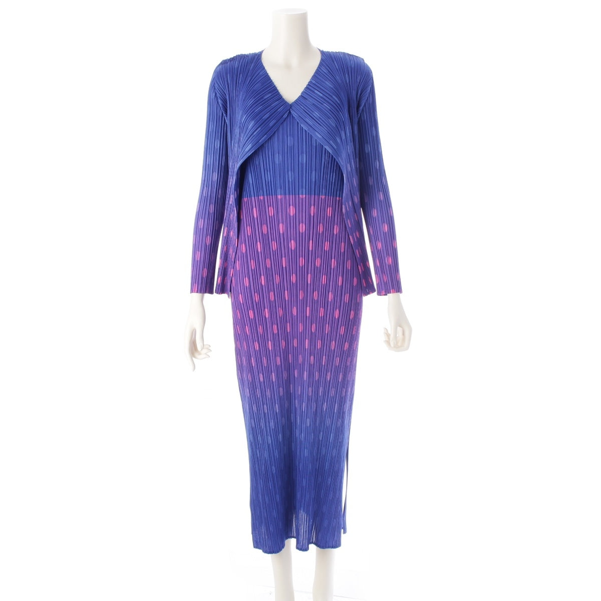 PLEATS PLEASE ISSEY  polyester Dot Pattern Sleeveless Long one piece setup Long sleeve cardigan with gradient PP71-J0792/ PP71-JH796  blue 3
