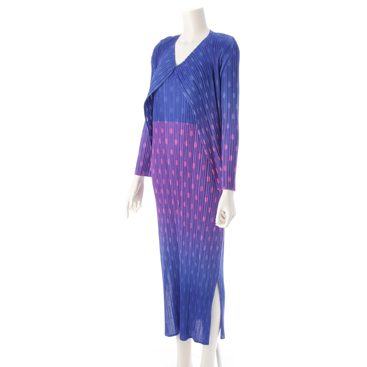PLEATS PLEASE ISSEY  polyester Dot Pattern Sleeveless Long one piece setup Long sleeve cardigan with gradient PP71-J0792/ PP71-JH796  blue 3