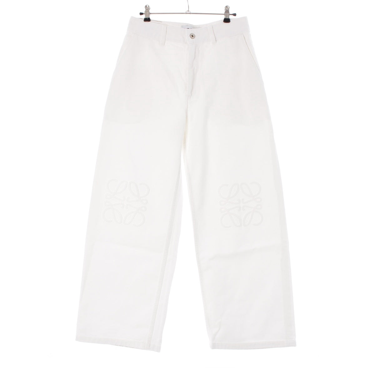 LOEWE cotton Anagram pile patch zip fly wide Denim pants Bottoms white 36