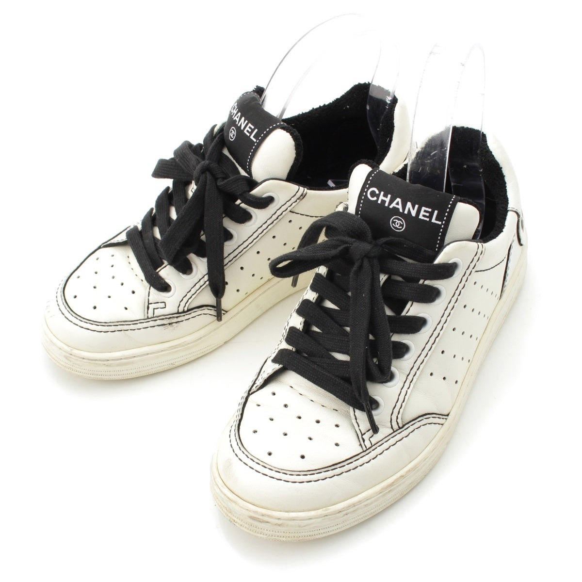 CHANEL leather Back logo low cut sneakers shoes G35934 White black 35 1/2