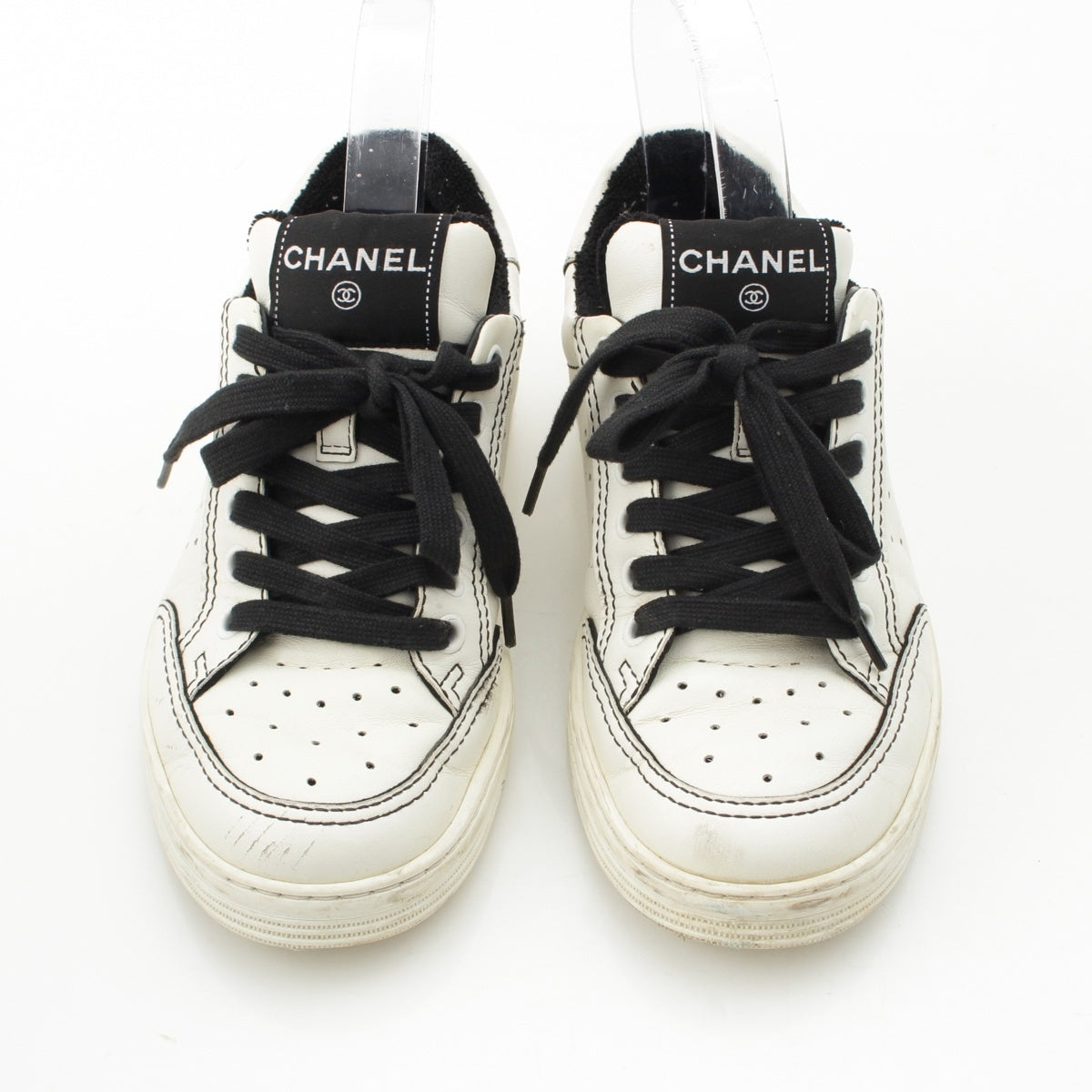 CHANEL leather Back logo low cut sneakers shoes G35934 White black 35 1/2