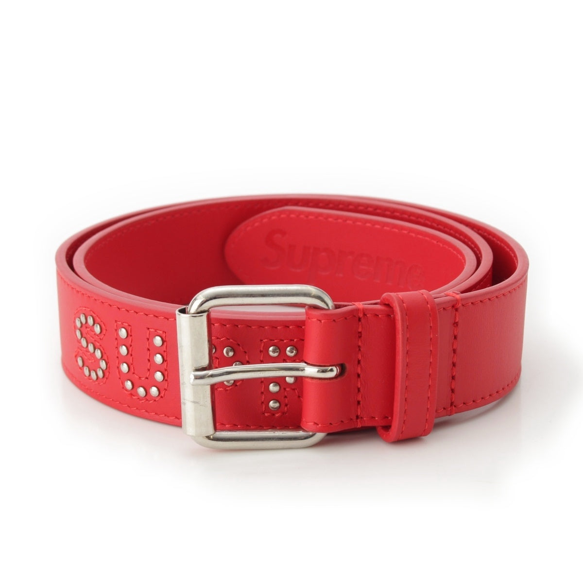 Supreme leather Studs logo belt Red S/M