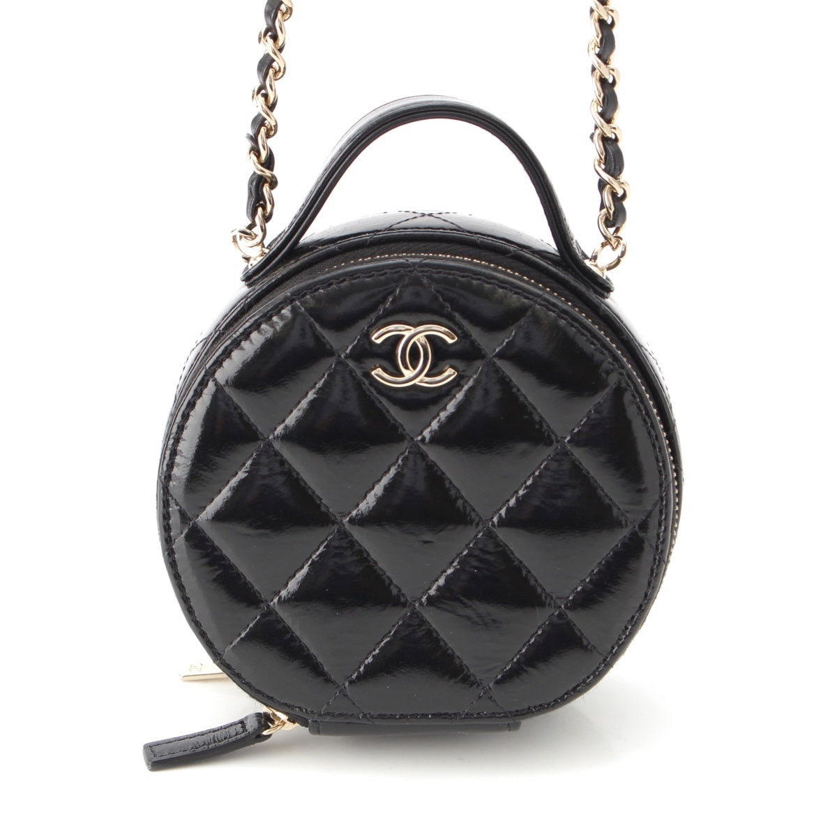 CHANEL shiny lambskin Round Chain COCO Mark Vanity Shoulder Bag AP2940 black