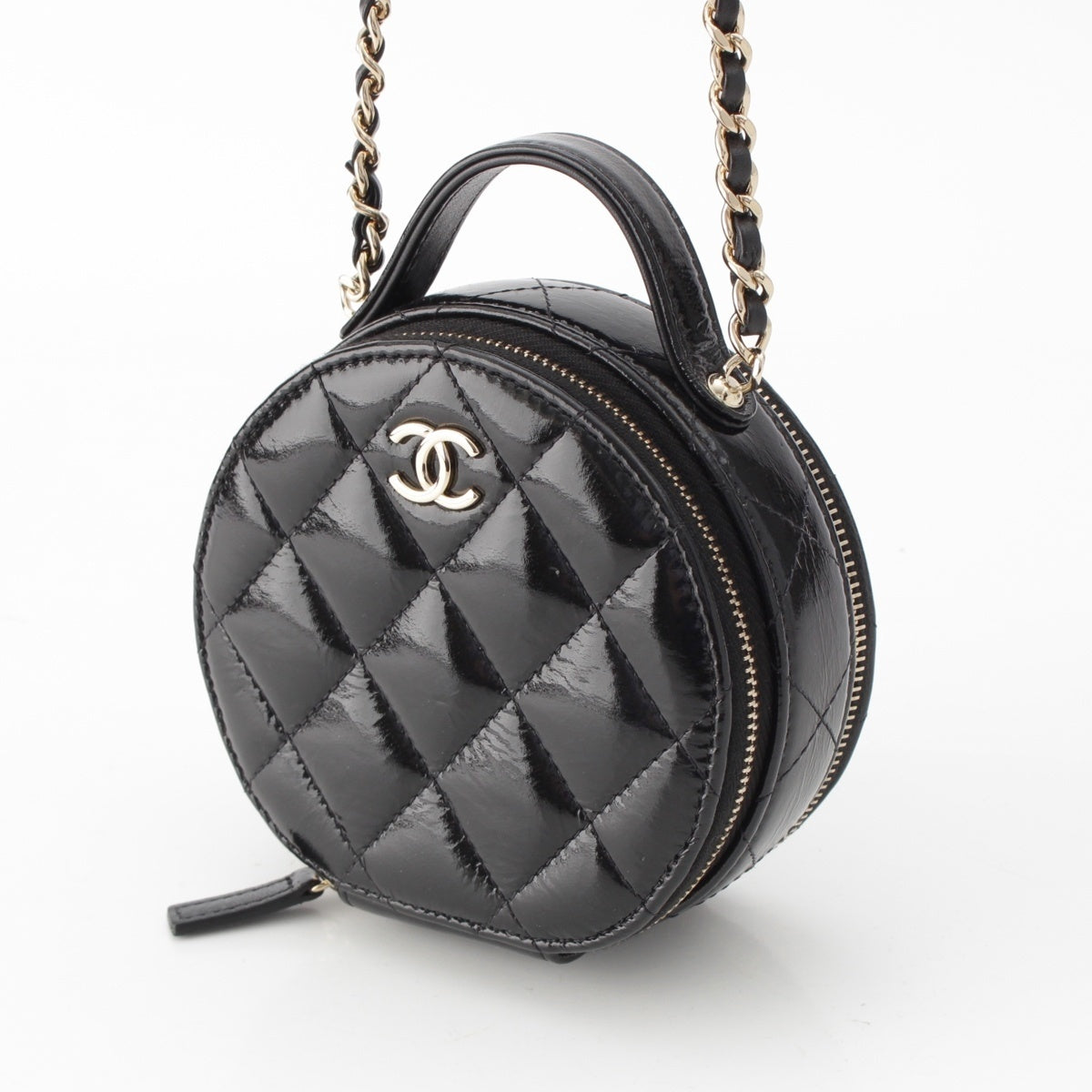 CHANEL shiny lambskin Round Chain COCO Mark Vanity Shoulder Bag AP2940 black