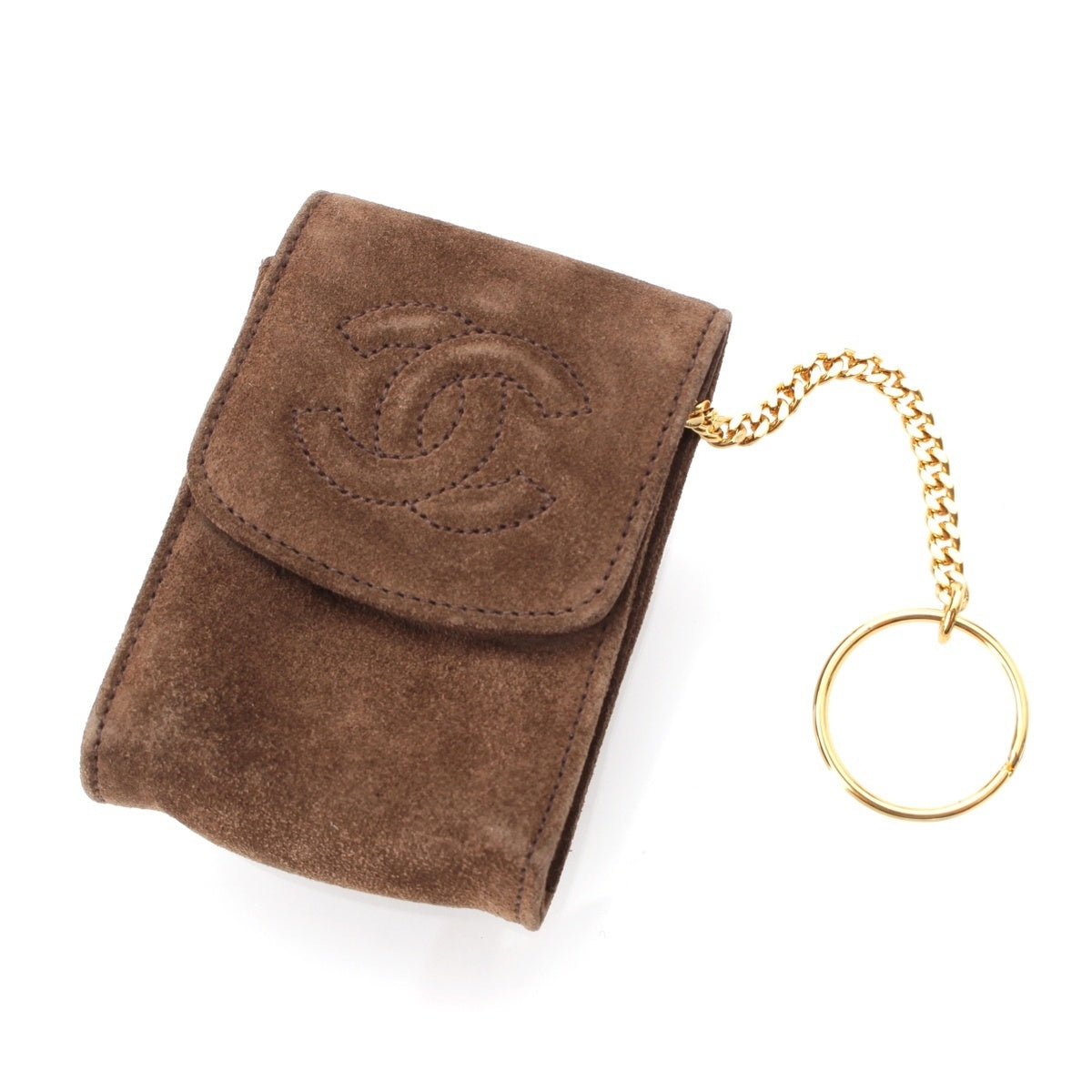 CHANEL suede COCO Mark cigarette case Coin case Brown