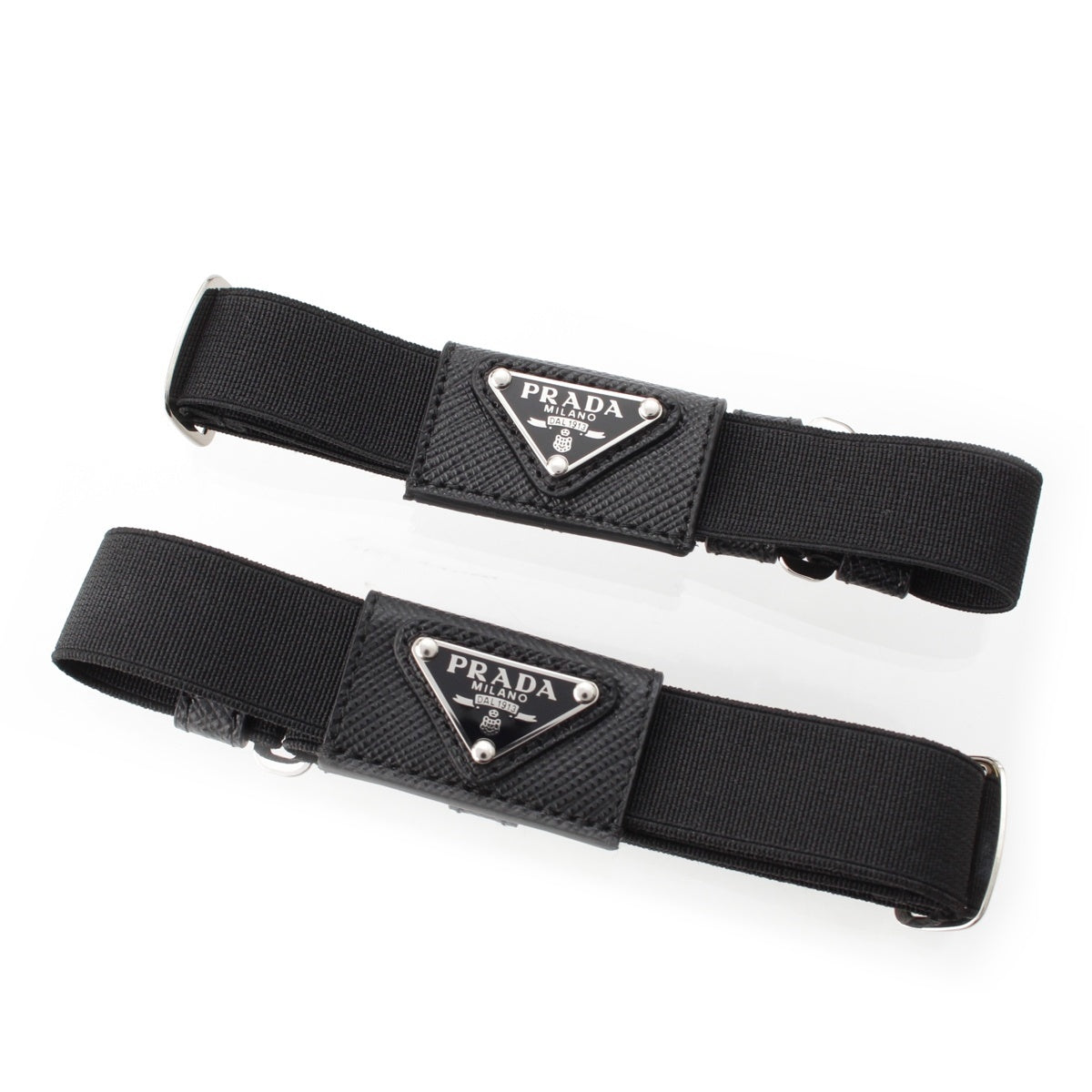 PRADA leather Elastic Triangle Plate Rubber Armband Accessories black