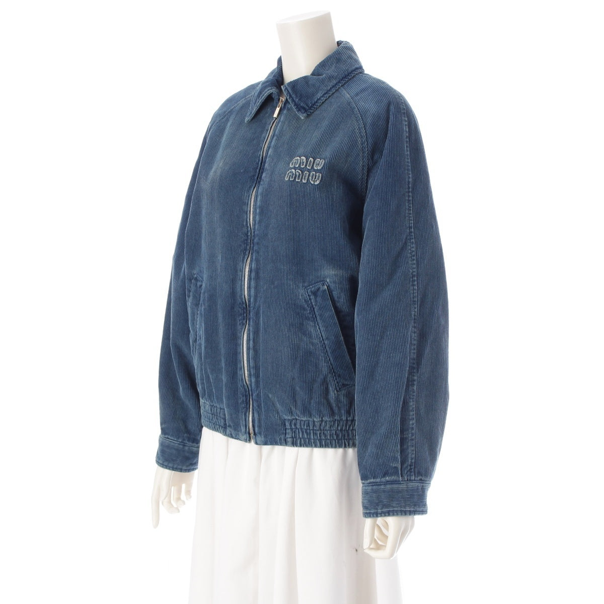 MIUMIU cotton Logo Washed Flocked Corduroy Chambray Blouson Jacket ML1152 blue 36