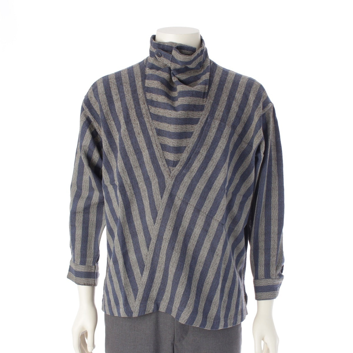 ISSEY MIYAKE Design Studio Stripe Pattern Deformed Design L/S Cut Shirt tops Gray Blue M