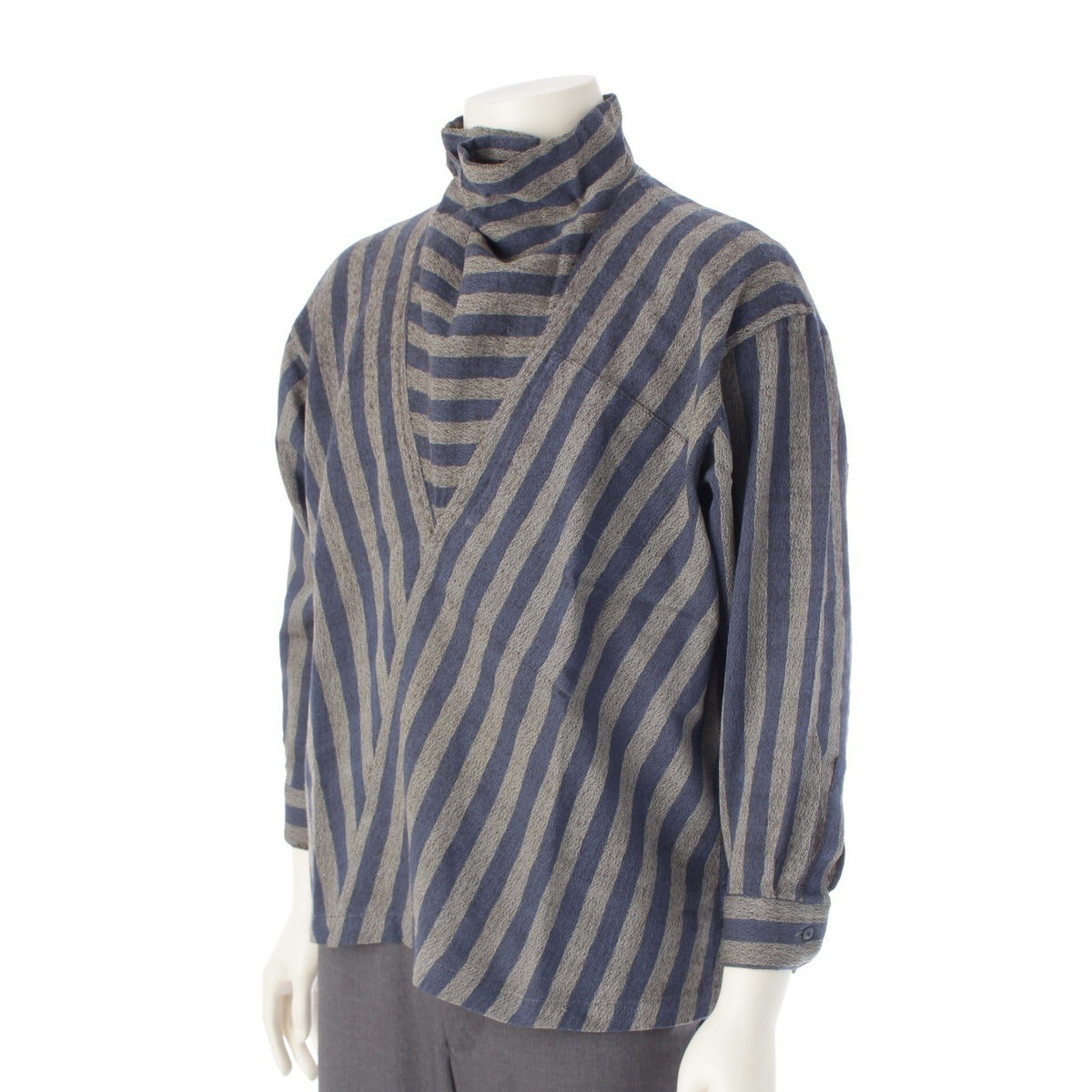 ISSEY MIYAKE Design Studio Stripe Pattern Deformed Design L/S Cut Shirt tops Gray Blue M