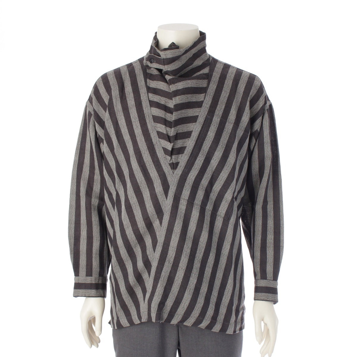 ISSEY MIYAKE Design Studio wool Stripe Pattern Deformed Design L/S Long sleeve shirt tops Gray black M