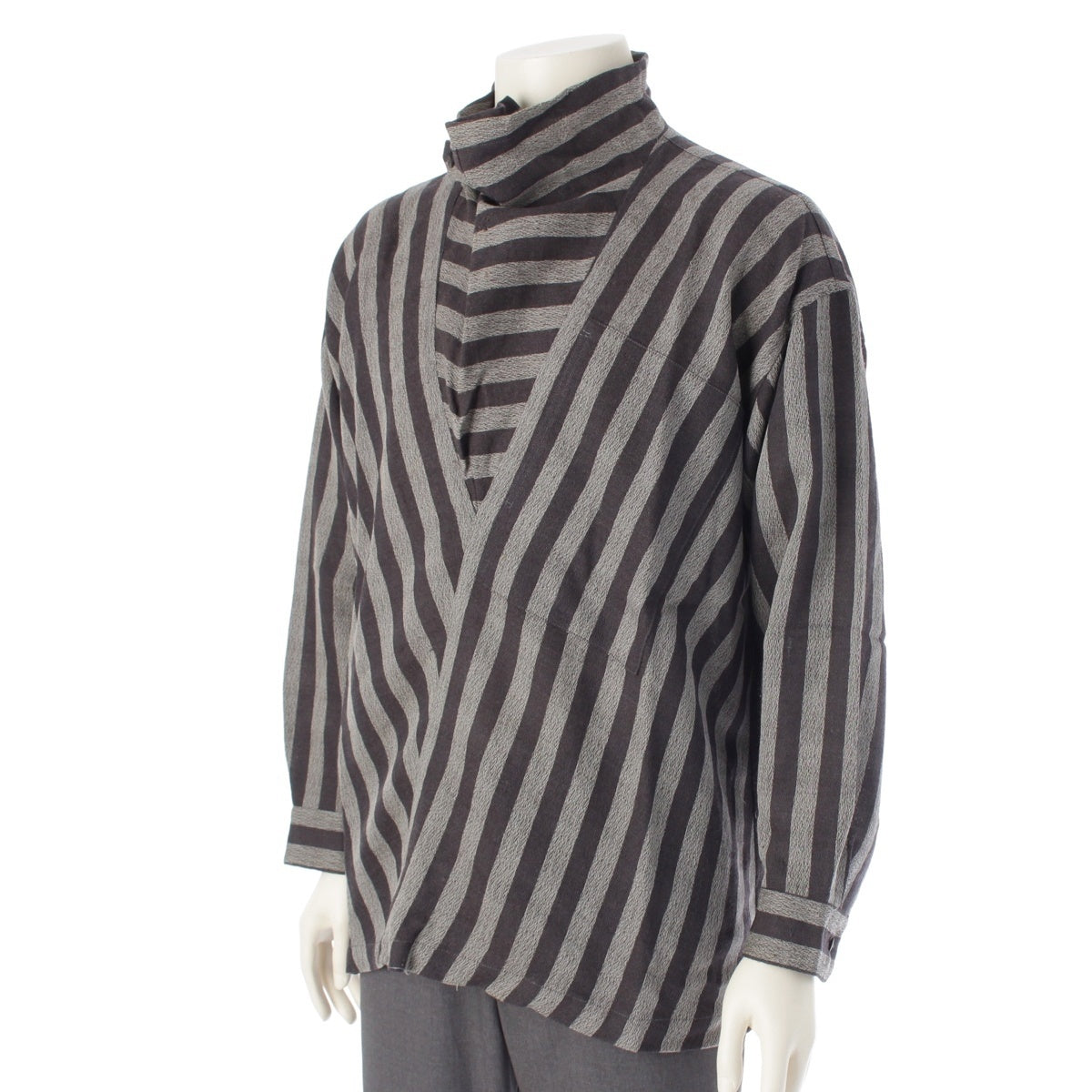 ISSEY MIYAKE Design Studio wool Stripe Pattern Deformed Design L/S Long sleeve shirt tops Gray black M