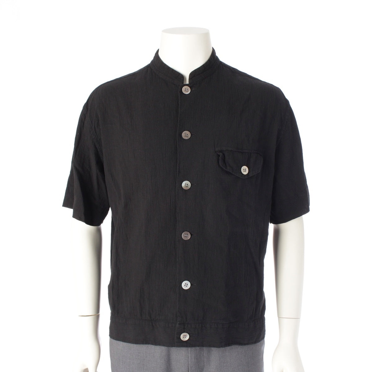 ISSEY MIYAKE MEN cotton Wrinkles finish, garment dyed, stand-up collar Short sleeve shirt tops black M