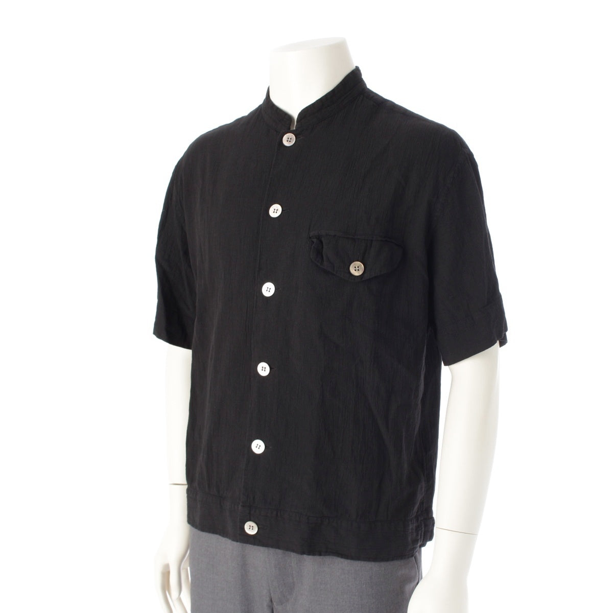 ISSEY MIYAKE MEN cotton Wrinkles finish, garment dyed, stand-up collar Short sleeve shirt tops black M