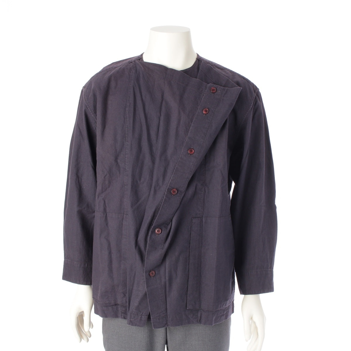 ISSEY MIYAKE MEN cotton No collar Double placket Design Long sleeve shirt Jacket Navy M