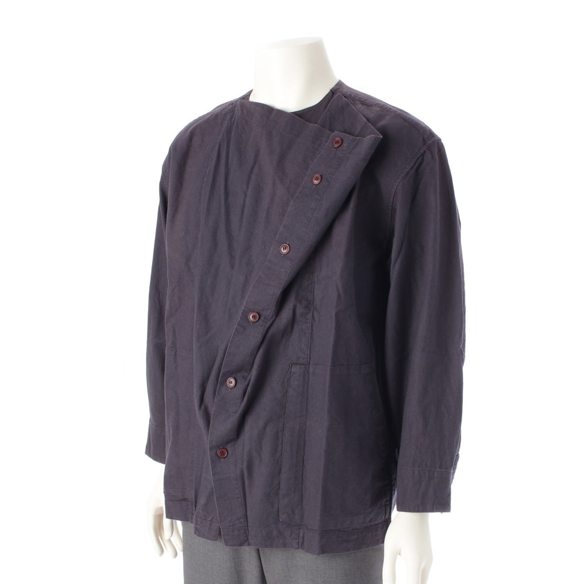 ISSEY MIYAKE MEN cotton No collar Double placket Design Long sleeve shirt Jacket Navy M