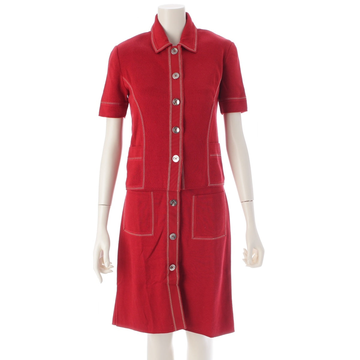 Salvatore Ferragamo cotton Logo button stitch knit one piece setup 136180843 Red XS