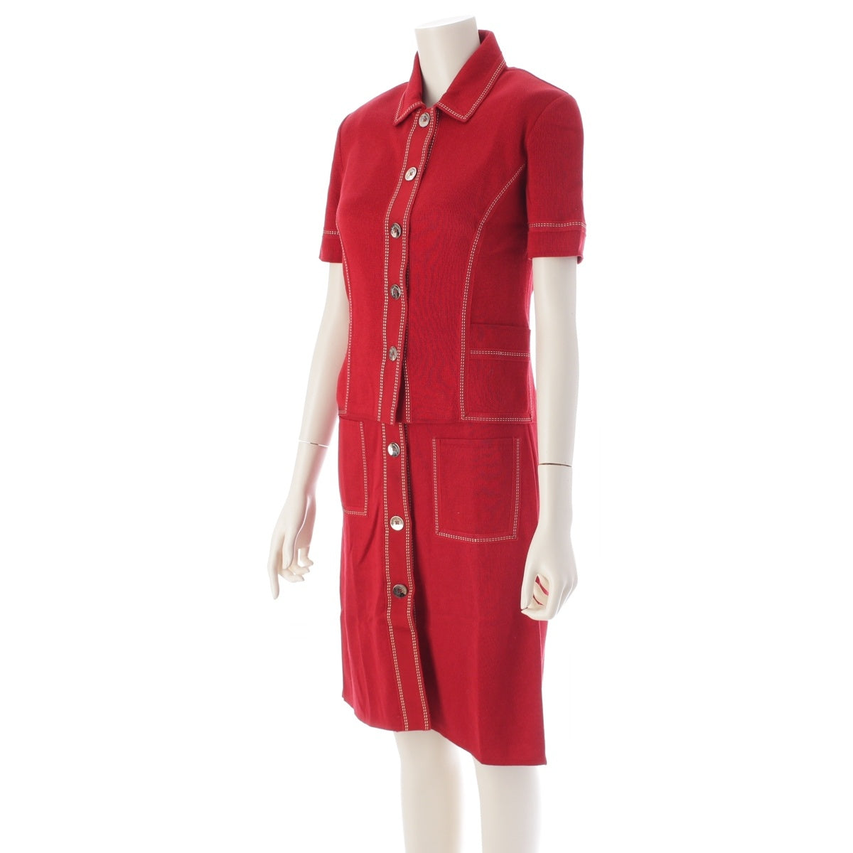 Salvatore Ferragamo cotton Logo button stitch knit one piece setup 136180843 Red XS