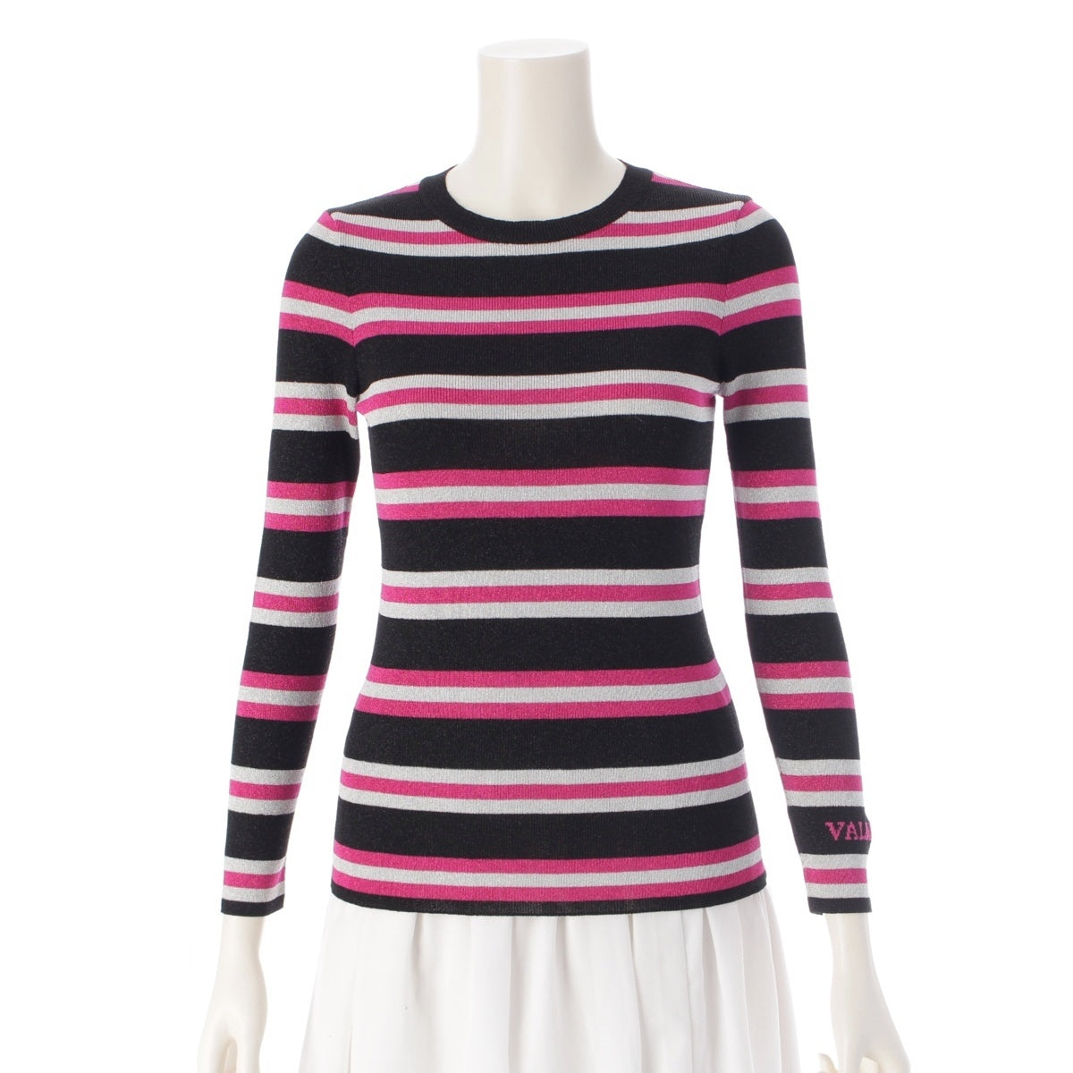 VALENTINO Rayon Crewneck Border Logo sweater knit XB3KC31V707 Pink black XS