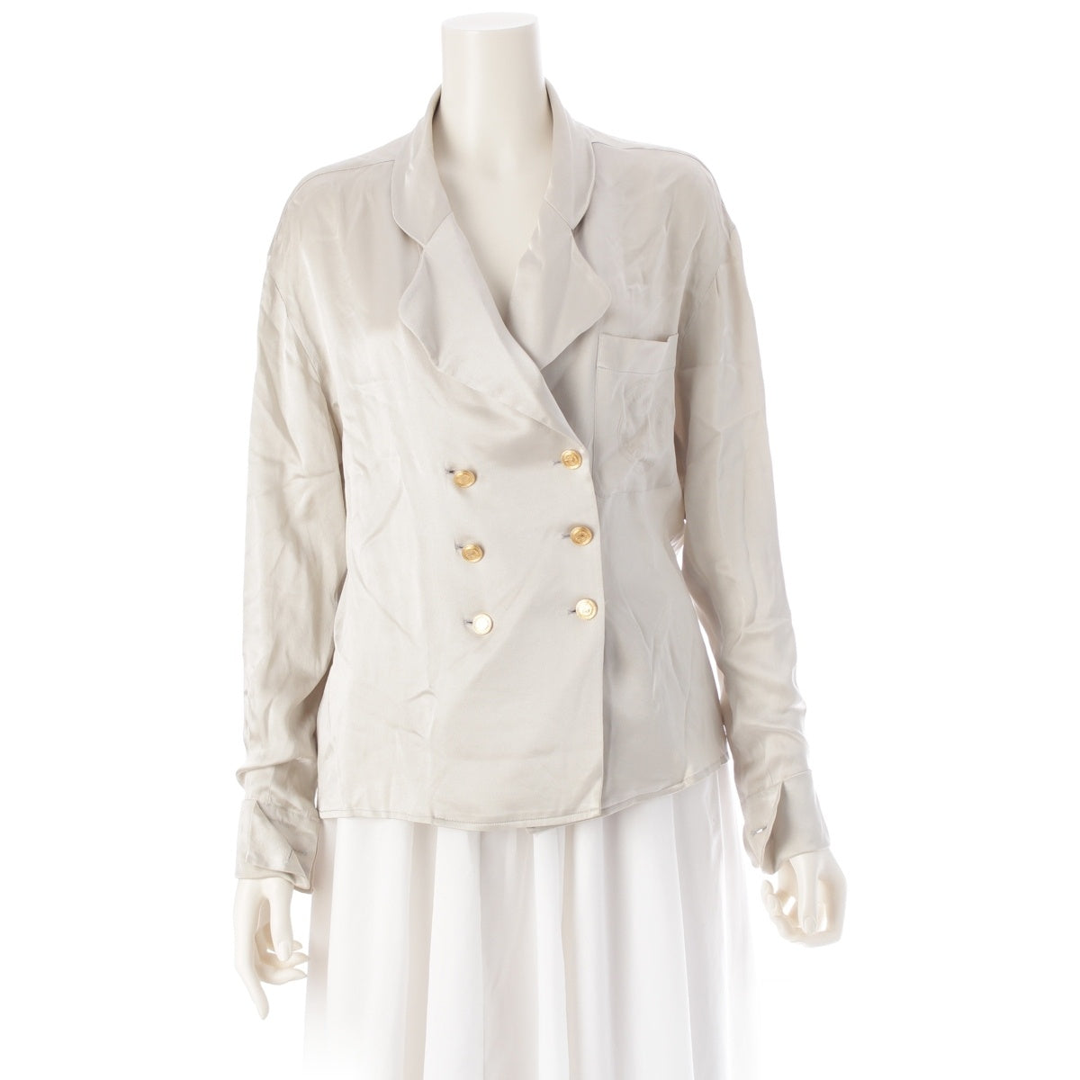 CHANEL silk Emblem Cufflinks Long sleeve shirt tops D-TK-9064 Ivory