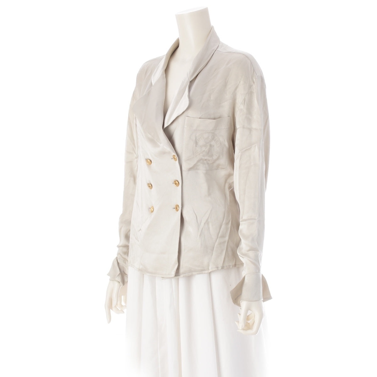 CHANEL silk Emblem Cufflinks Long sleeve shirt tops D-TK-9064 Ivory