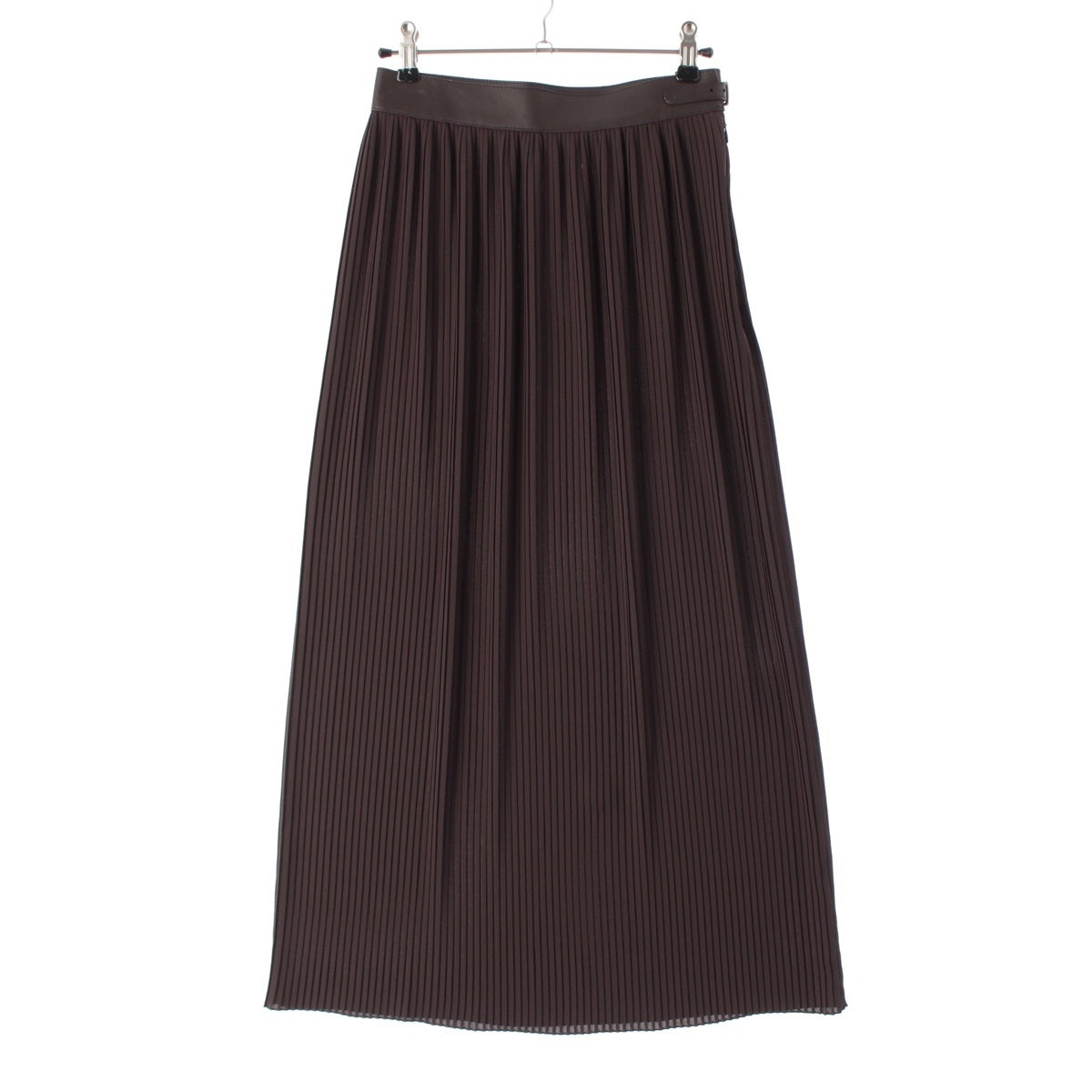 HERMES Leather polyester Pleated skirt 17-7304 Brown 34