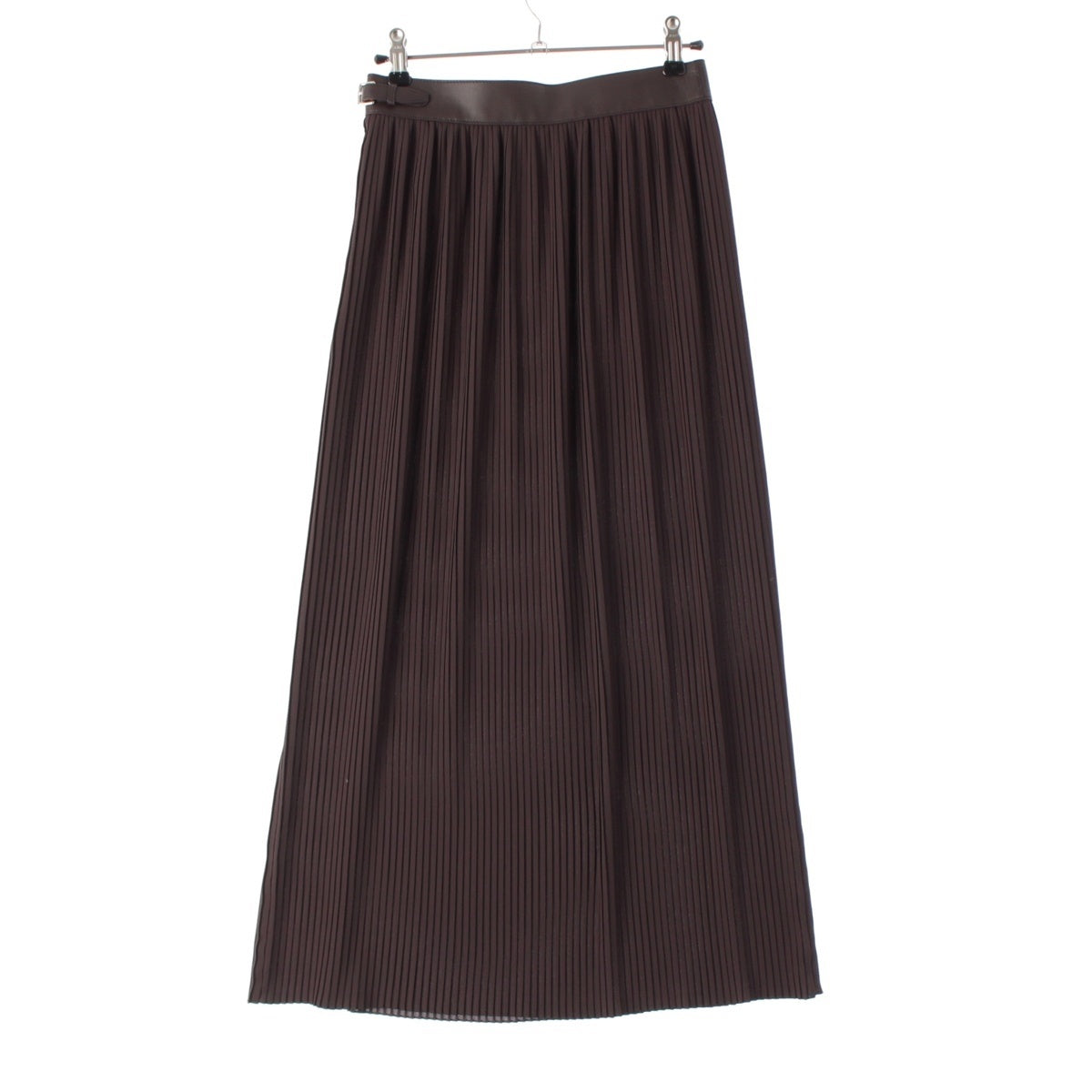 HERMES Leather polyester Pleated skirt 17-7304 Brown 34