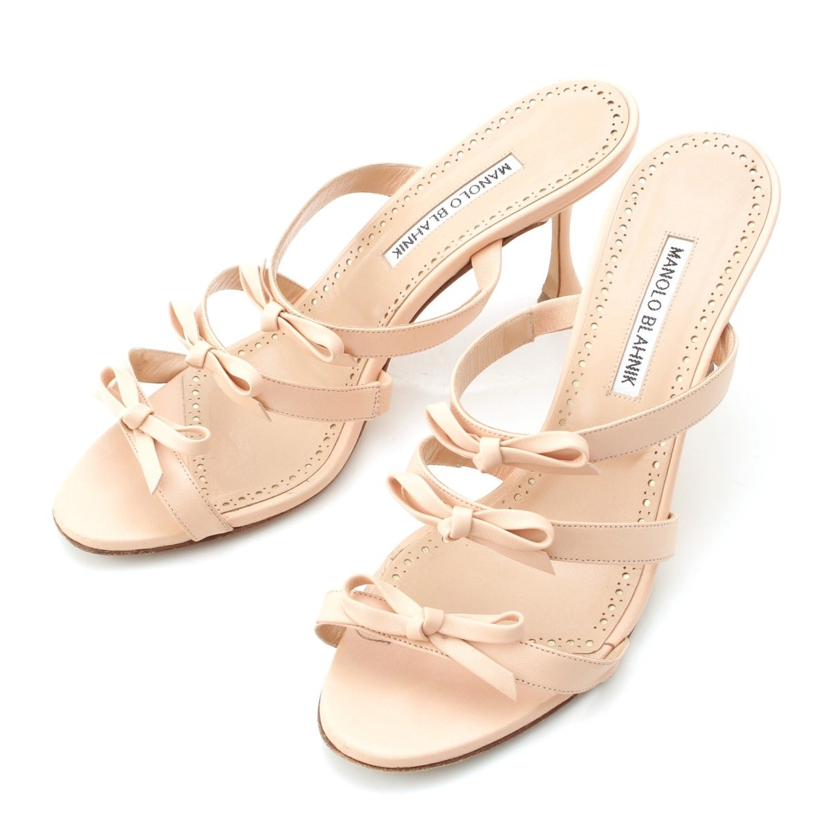 MANOLO BLAHNIK IRCANAMU leather Nude ribbon sandals Mule pink beige 39