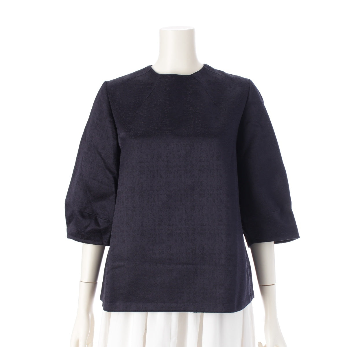 Drawer RESORT2 Satin Jacquard Half Sleeve blouse tops 6521-299-1187 Navy 36