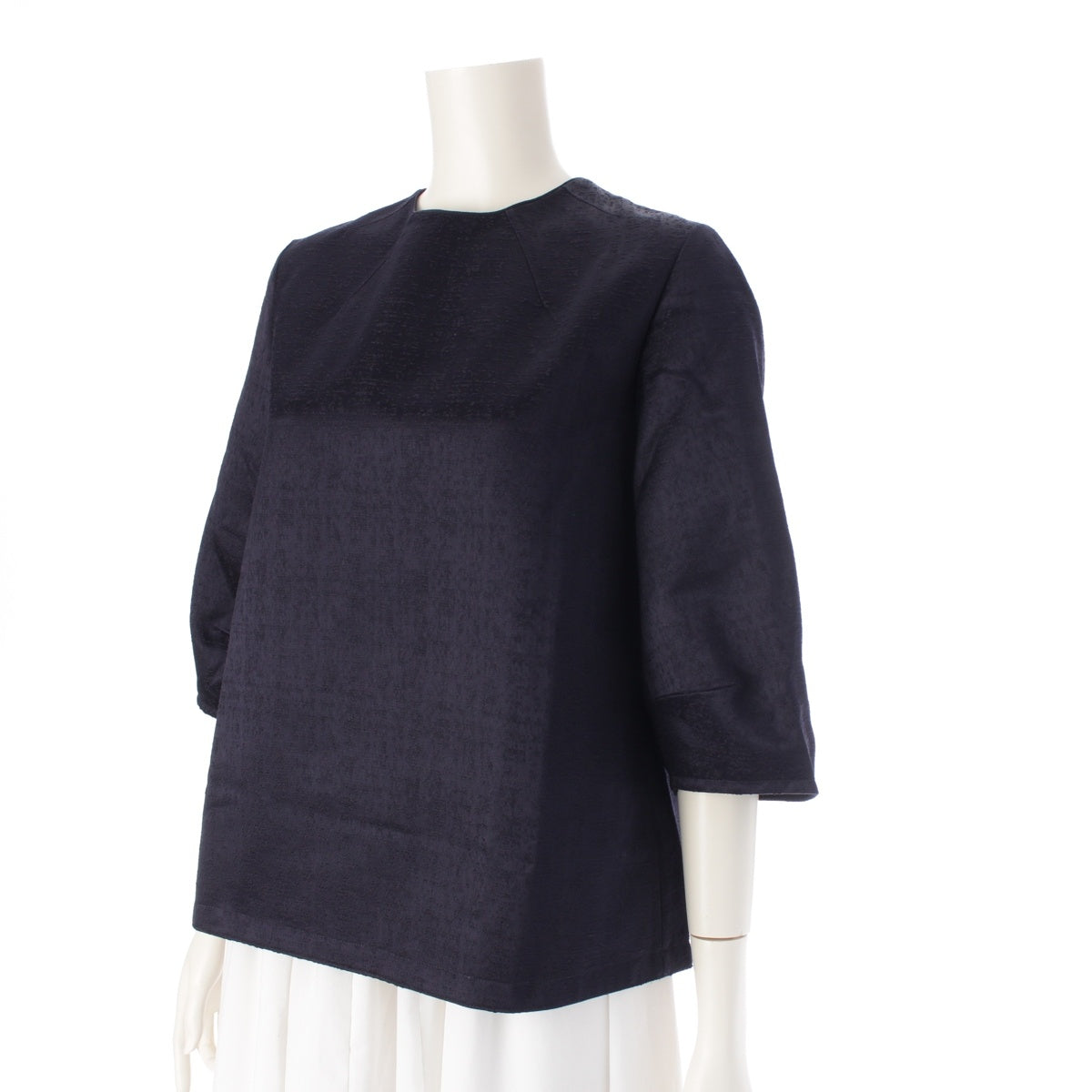 Drawer RESORT2 Satin Jacquard Half Sleeve blouse tops 6521-299-1187 Navy 36