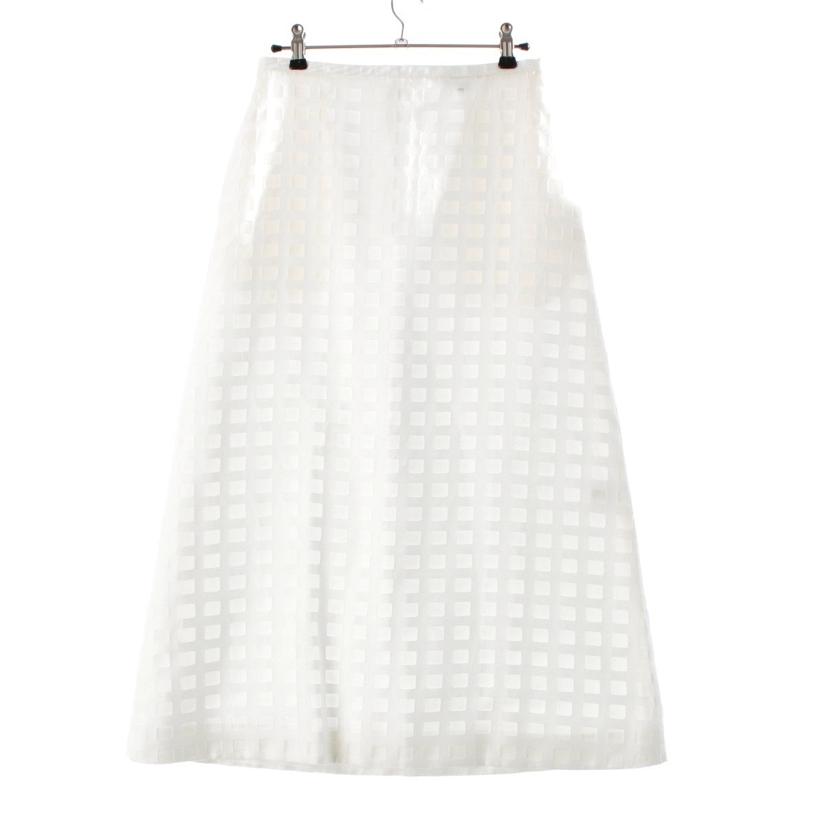 Drawer Sheer semi-flared block check skirt 6524-299-1637 white 36